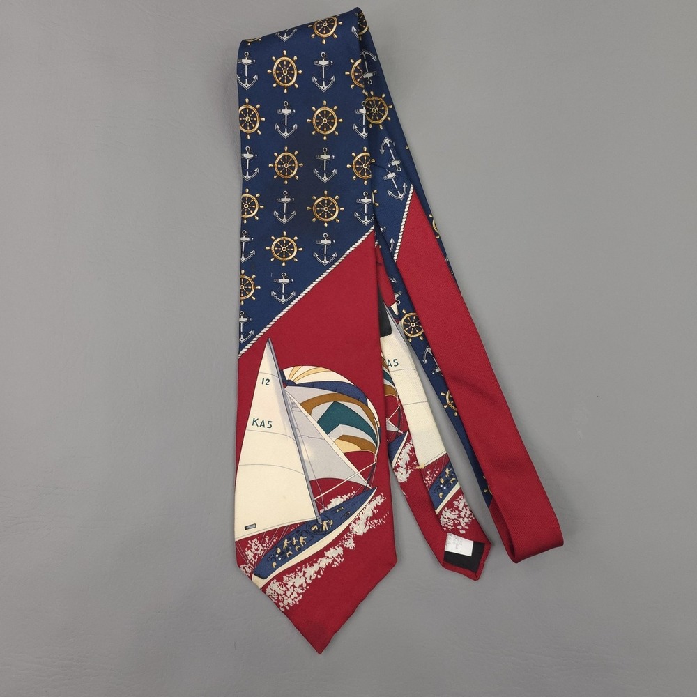 Spencer & Lowe Tie Mens One‎ Size Red Navy Silk Sailboat Nautical USA Sailing